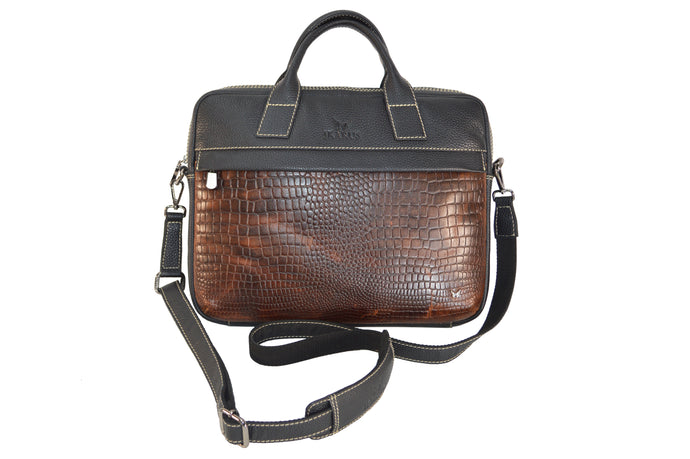 Laptop Leather Bag - Black & Brandy - Tailor Your Story