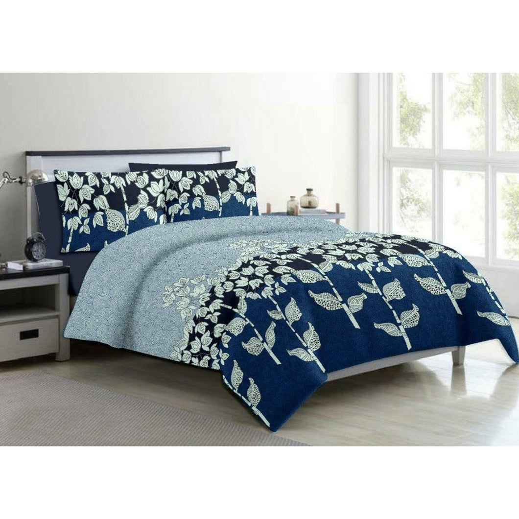 Aura Blue spiral and flowers King Size Cotton Bed Sheet (275 x 305 cm)