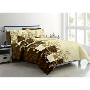 Aura Square and Maple leaf King Size Cotton Bed Sheet (275 x 305 cm) | Brownish Green