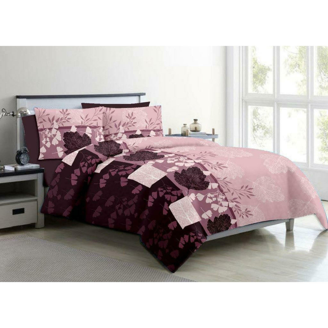 Aura Square and Maple leaf King Size Cotton Bed Sheet (275 x 305 cm) | Brownish Pink