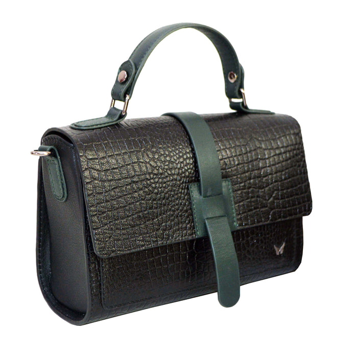 Leather Cross Body Bag - Black & Green - Tailor Your Story