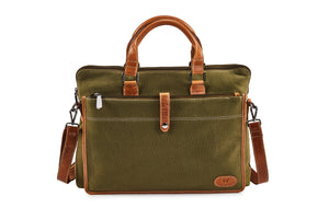 Office Laptop Leather Bag for Daily Use - Khaki & Canvas - Tailor Your Story