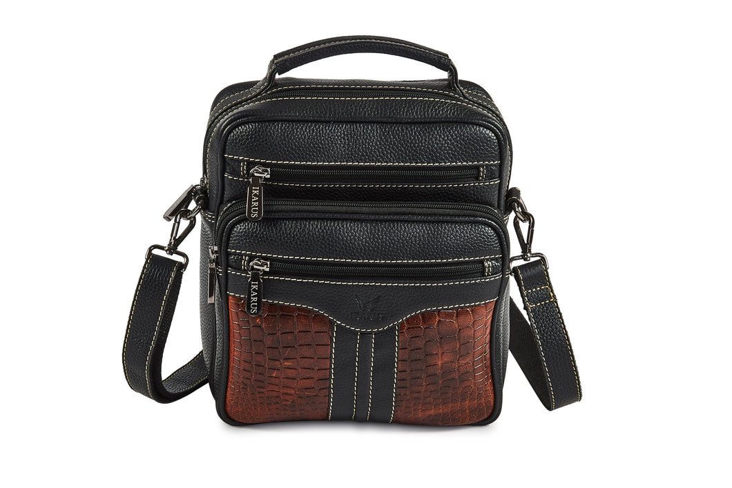 Unisex Cross Body Leather Bag - Black & Brandy - Tailor Your Story