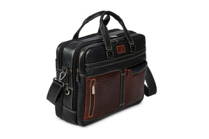 All purpose  Leather Bag - Black & Brandy Croco - Tailor Your Story