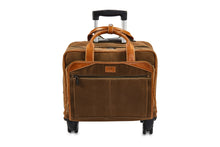 Load image into Gallery viewer, Canvas Khaki Leather Trolley Suitcase - Tailor Your Story
