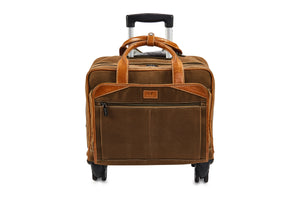 Canvas Khaki Leather Trolley Suitcase - Tailor Your Story