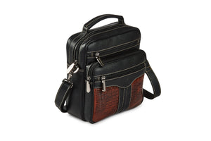 Unisex Cross Body Leather Bag - Black & Brandy - Tailor Your Story