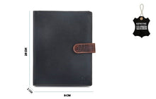 Load image into Gallery viewer, Leather Folder with button - Black &amp; Brandy - Tailor Your Story
