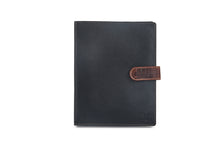 Load image into Gallery viewer, Leather Folder with button - Black &amp; Brandy - Tailor Your Story
