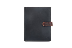 Leather Folder with button - Black & Brandy - Tailor Your Story