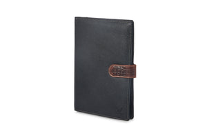 Leather Folder with button - Black & Brandy - Tailor Your Story
