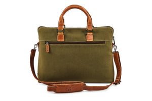 Office Laptop Leather Bag for Daily Use - Khaki & Canvas - Tailor Your Story