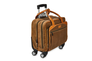 Canvas Khaki Leather Trolley Suitcase - Tailor Your Story