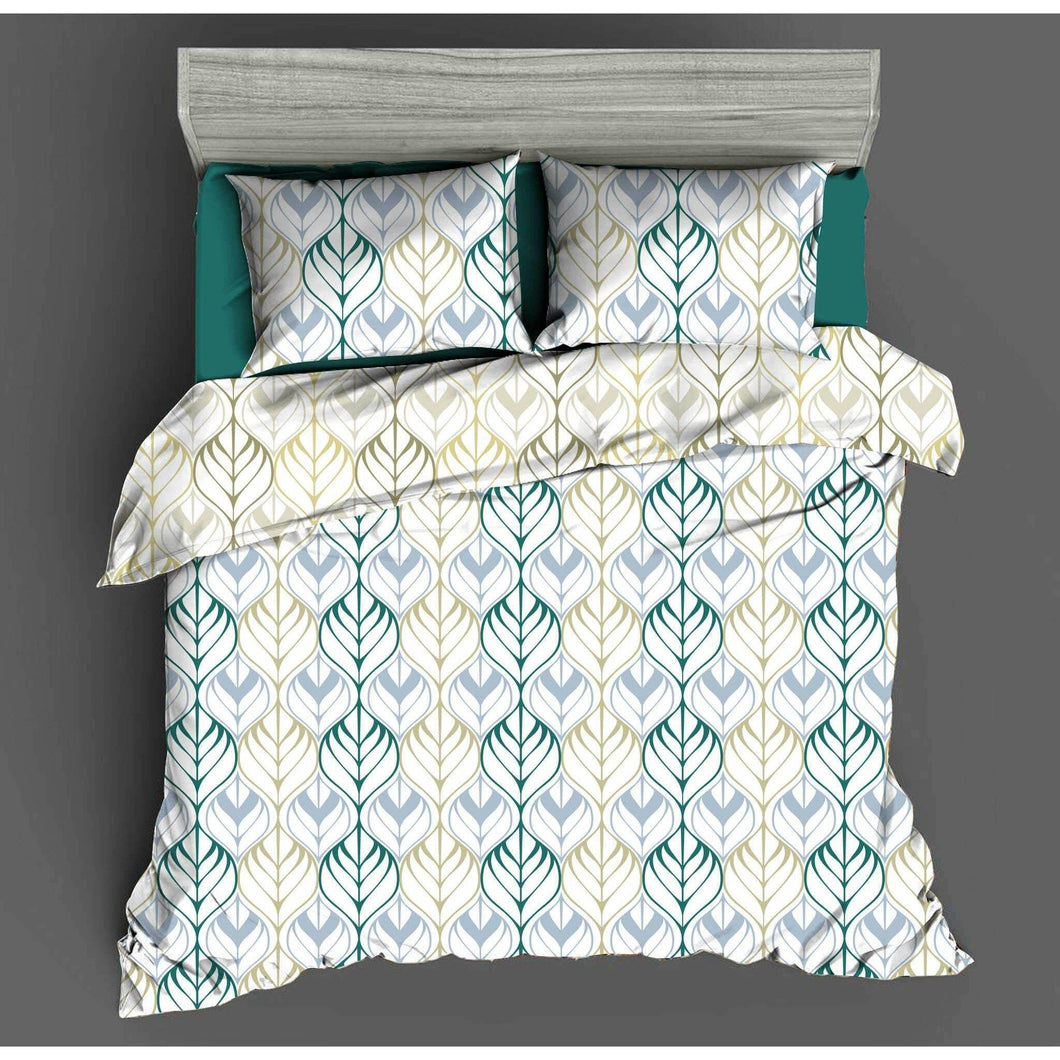 Cosee Single Bed Printed Comforter | White & Green Leaves