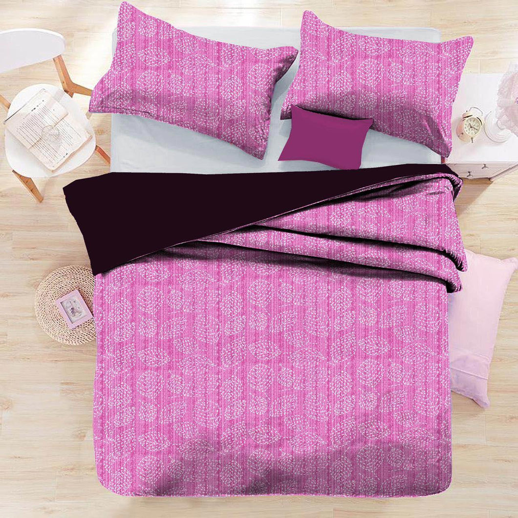 Delight Dotted Leaves Single Bed Sheet (152 x 228 cm) | Pink