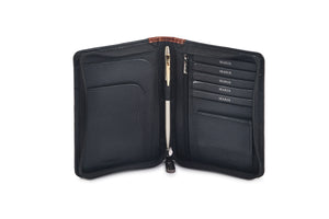Leather Passport Holder - Black & brandy - Tailor Your Story