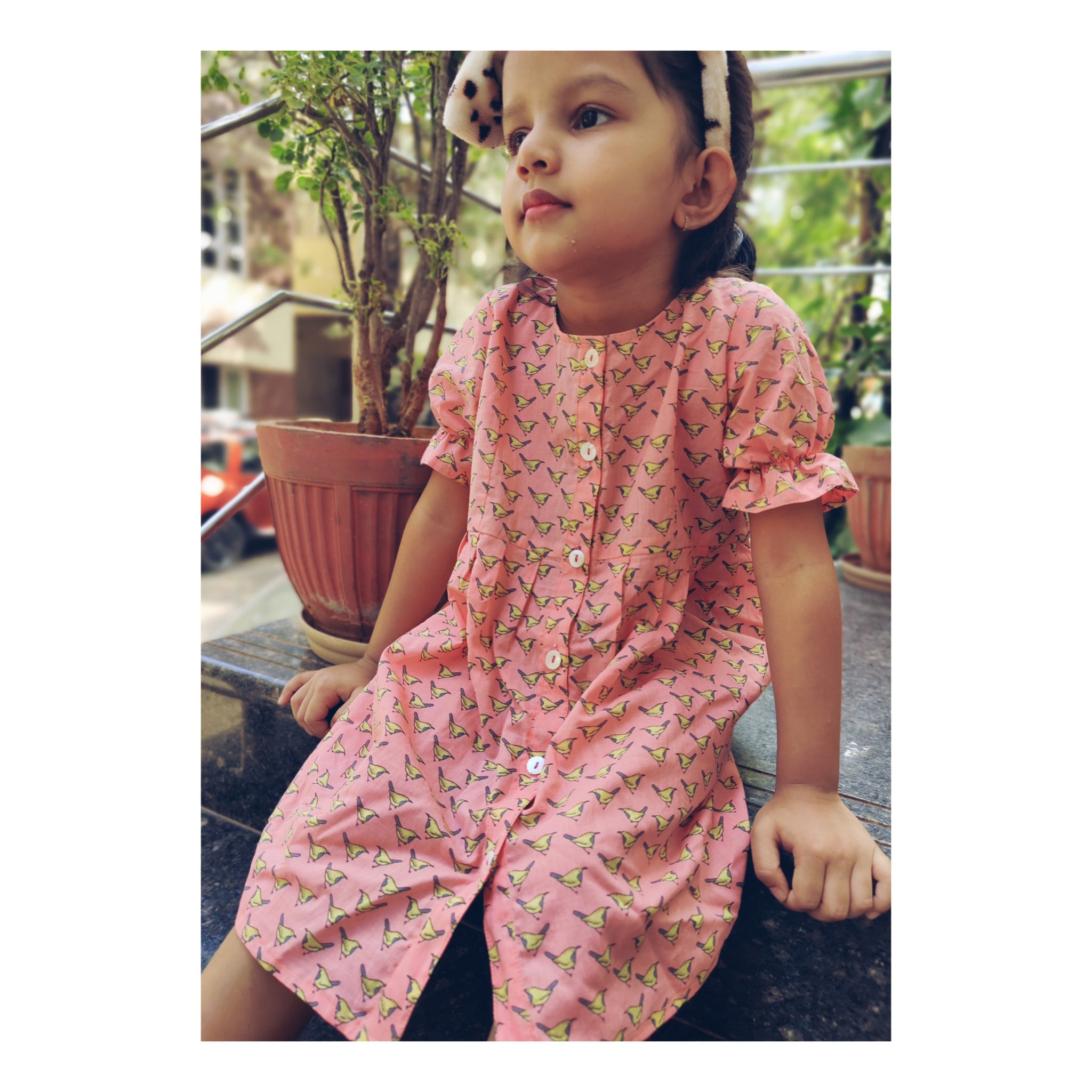 Readymade Yellow & Green Printed Dress For Kids 307KW08