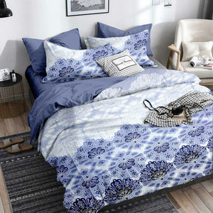 Selene Floral Petals Cotton King Size Bed Spread (275 x 305 cm) | Blue