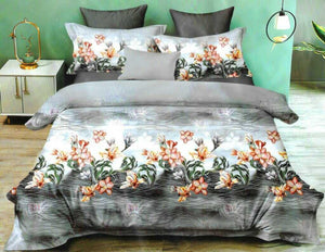 Sensation Glaze Cotton Bed Sheet - King Size (275x275 cm)|Greyish sheet with red flower print