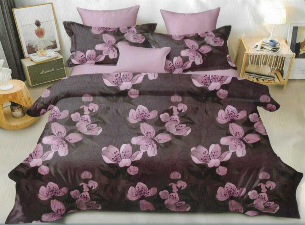 Sensation Glaze Cotton Bed Sheet - King Size (275x275 cm)|Violet sheet with flower