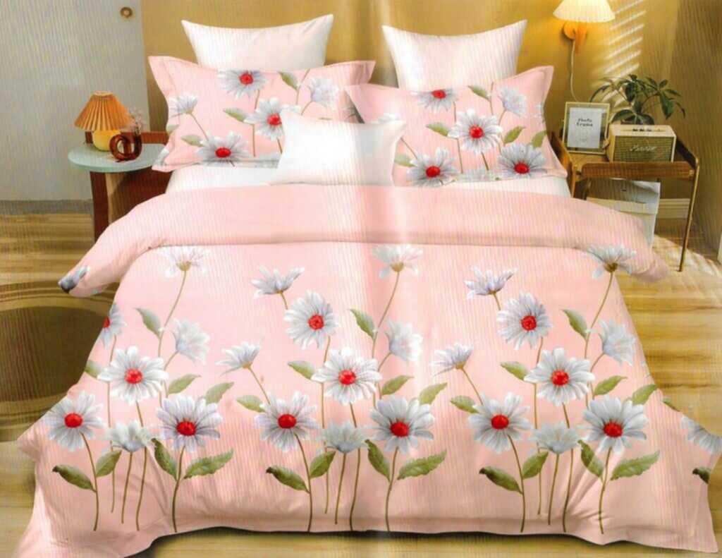 Sensation Glaze Cotton Bed Sheet - King Size (275x275 cm)| Pinkish sheet with white flowers