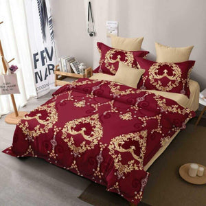 Slafen Glaze Bed Sheets (Queen Size / 228 x  254 cm) | Red with Golden Print